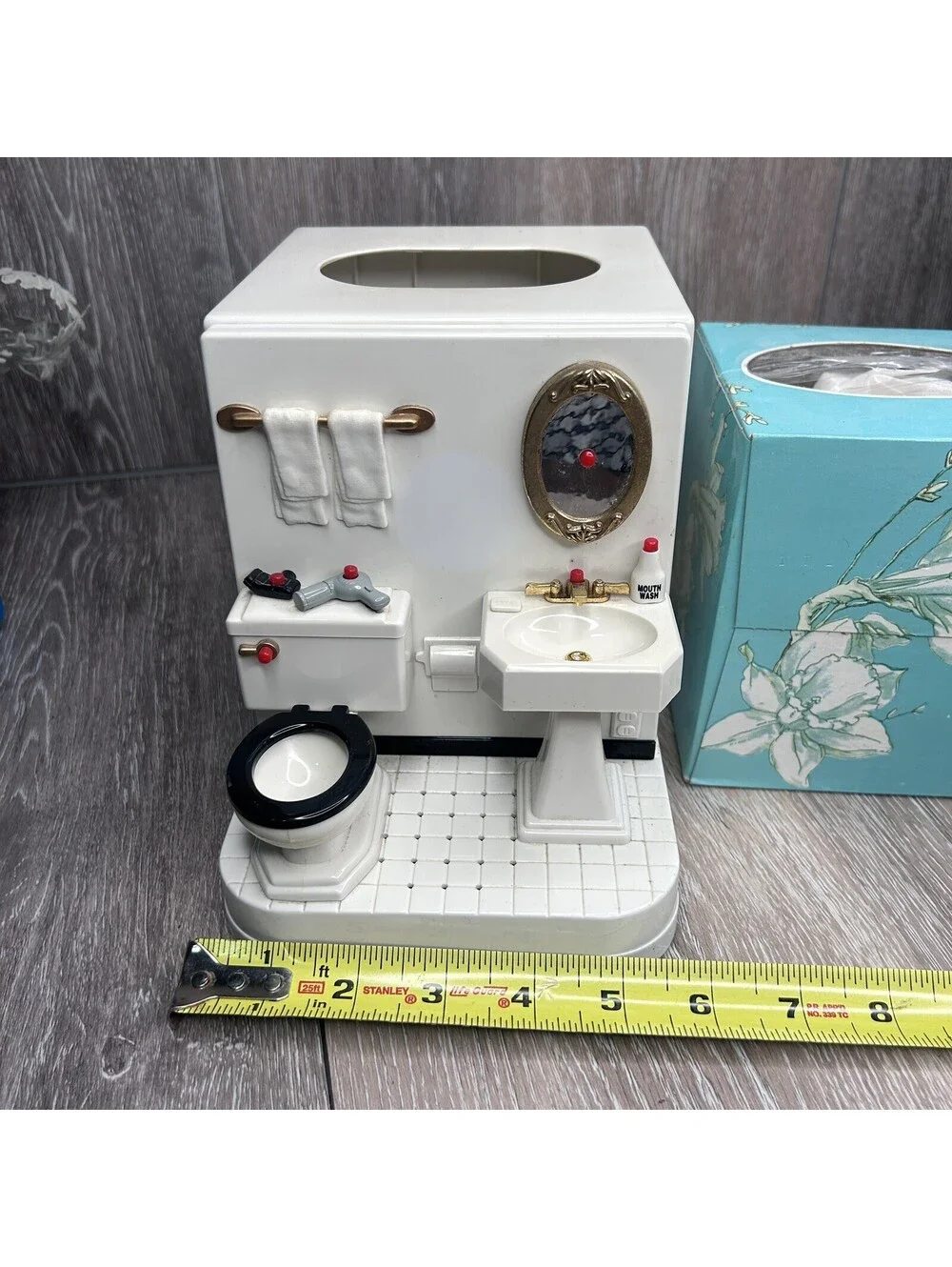 Vintage Mini Bathroom Scene Tissue Box Cover Holder Unique Retro Novelty Decor